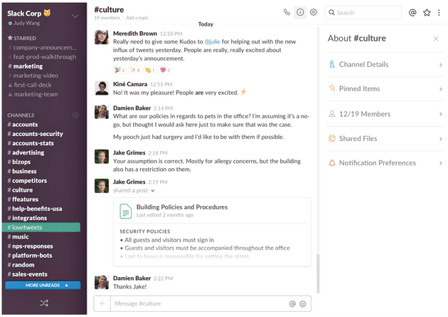 Slack with many channels