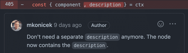 Inline comment - description is now part of the node